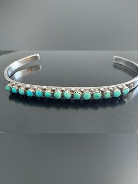 Vintage Sterling Silver Turquoise Petit Point Cuff Bracelet – Southwestern